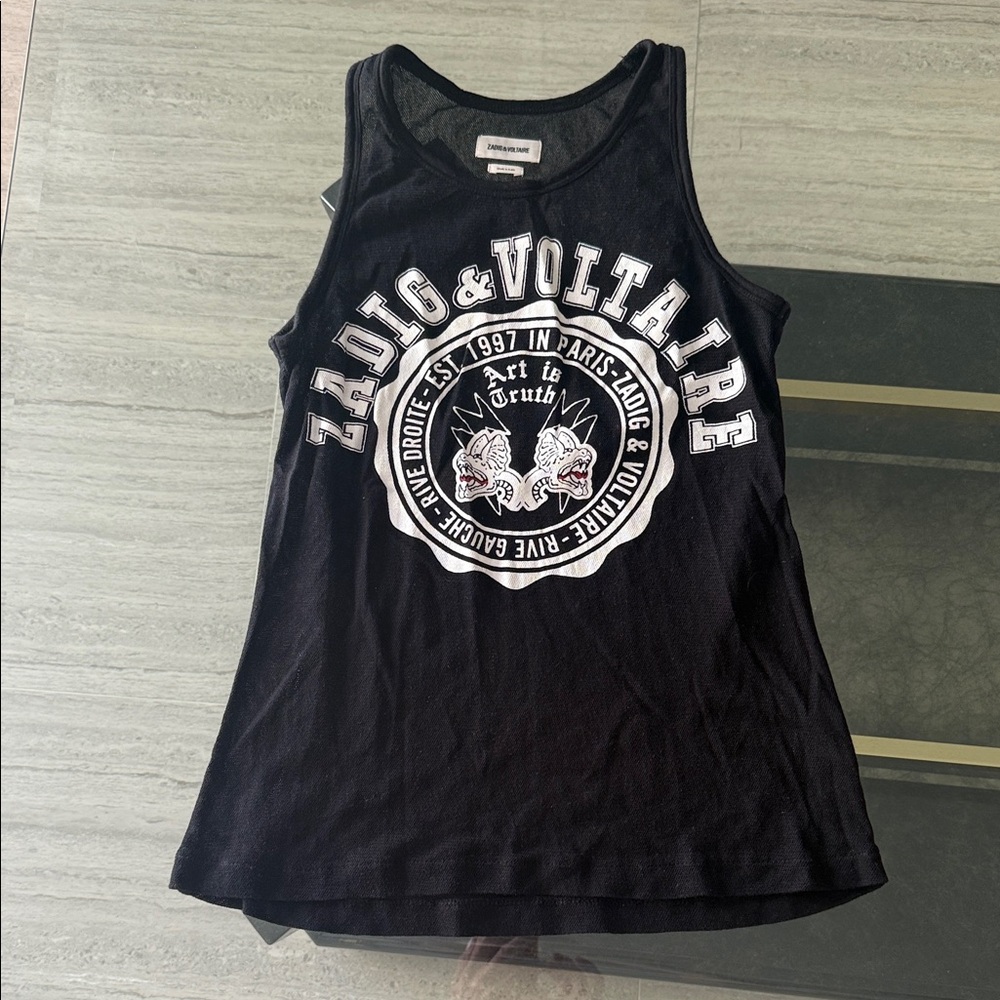 Zadig & Voltaire Black Tank Top with White Logo